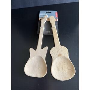 Kikkerland Guitar Spoon Set Of 2 Rockin Spoons Wooden Kitchen Gift Music